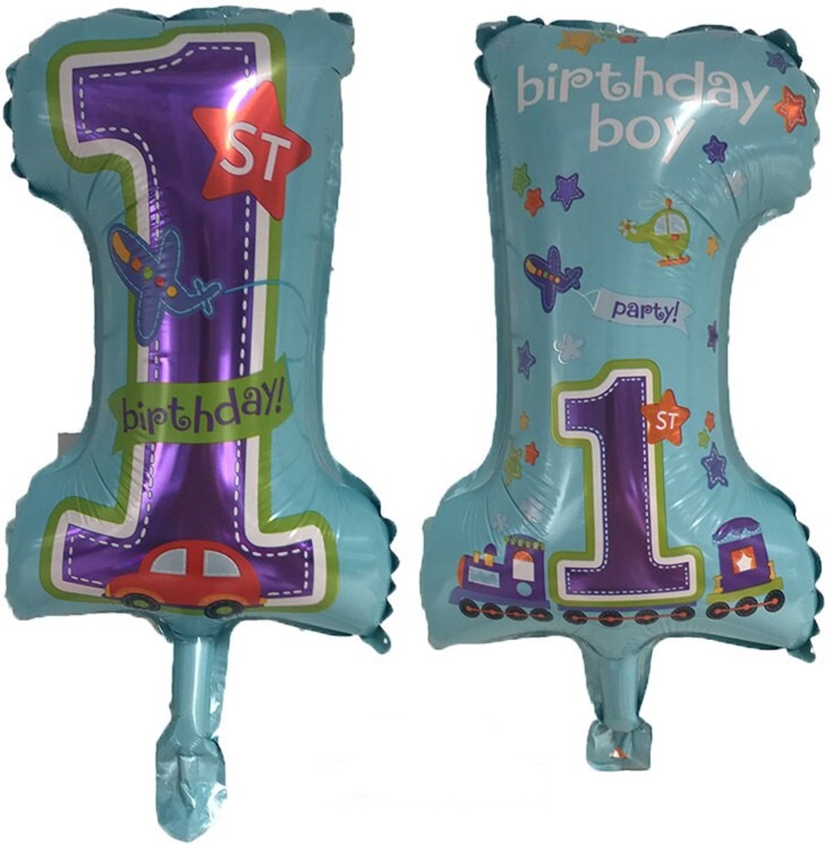 Folieballon Cijfer 1 cartoon blauw 45x23 cm